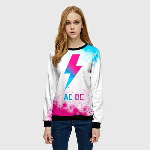 Женский свитшот AC DC neon gradient style / 3D-Черный – фото 3