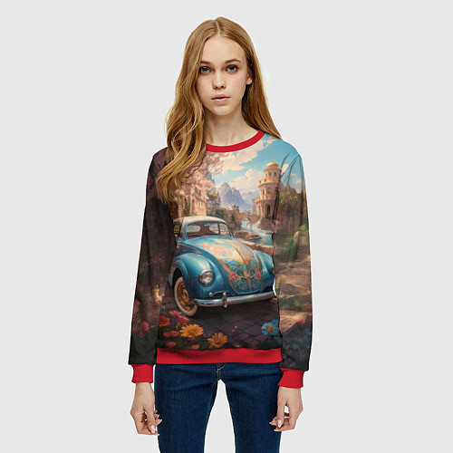 Женский свитшот Сказочный ретро автомобиль / 3D-Красный – фото 3