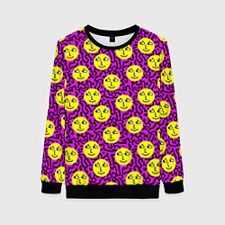Свитшот женский Smiley face on violet, цвет: 3D-черный