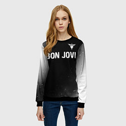 Свитшот женский Bon Jovi glitch на темном фоне посередине, цвет: 3D-черный — фото 2