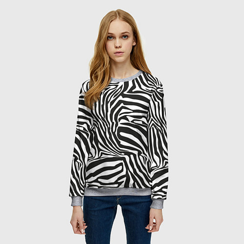 Женский свитшот Шкура зебры черно - белая графика / 3D-Меланж – фото 3