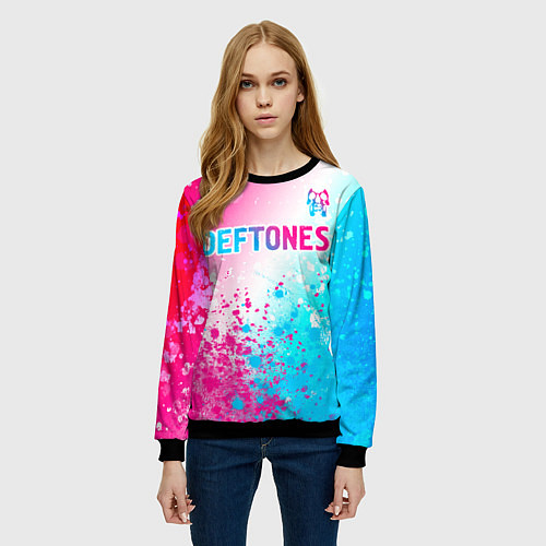 Женский свитшот Deftones neon gradient style посередине / 3D-Черный – фото 3