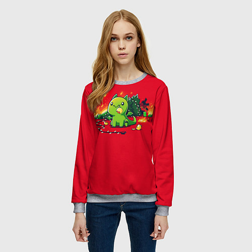 Женский свитшот Новогодний кото-дракон / 3D-Меланж – фото 3