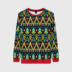 Свитшот женский Мелкий орнамент - имитация ткани икат, цвет: 3D-красный