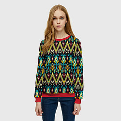 Свитшот женский Мелкий орнамент - имитация ткани икат, цвет: 3D-красный — фото 2