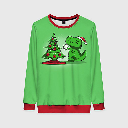 Женский свитшот Новогодняя проблема тираннозавра рекса / 3D-Красный – фото 1