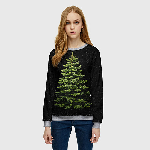 Женский свитшот Ель на темном фоне / 3D-Меланж – фото 3