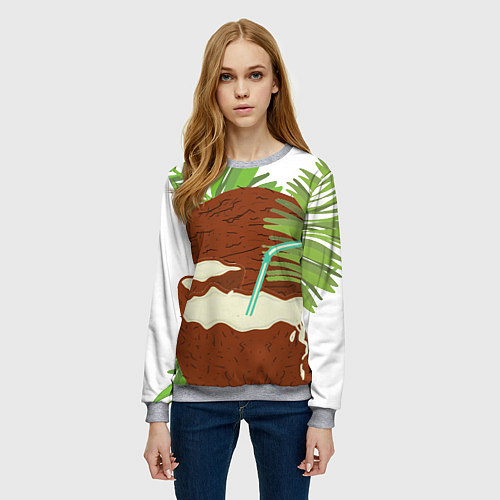 Женский свитшот Кокосы и листья / 3D-Меланж – фото 3
