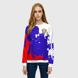 Свитшот женский Российский герб на триколоре, цвет: 3D-белый — фото 2