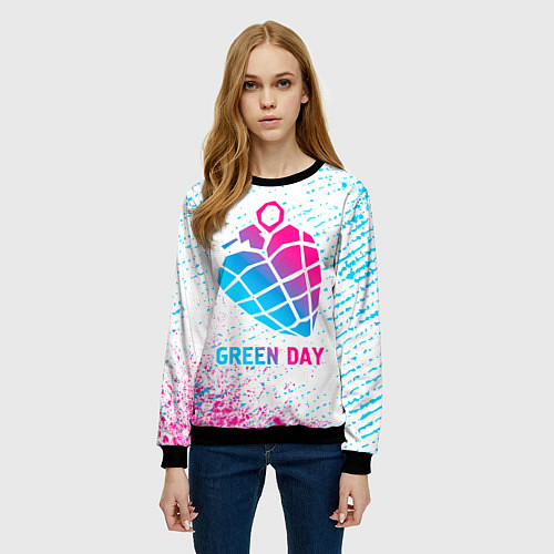 Женский свитшот Green Day neon gradient style / 3D-Черный – фото 3