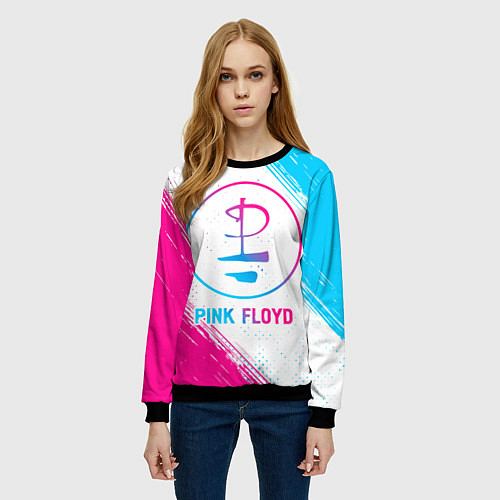 Женский свитшот Pink Floyd neon gradient style / 3D-Черный – фото 3