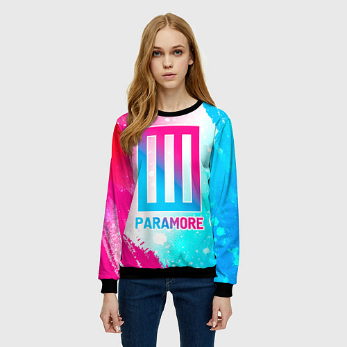 Женский свитшот Paramore neon gradient style / 3D-Черный – фото 3