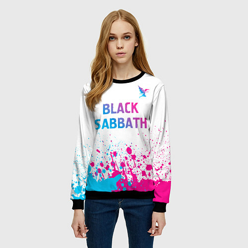 Женский свитшот Black Sabbath neon gradient style посередине / 3D-Черный – фото 3