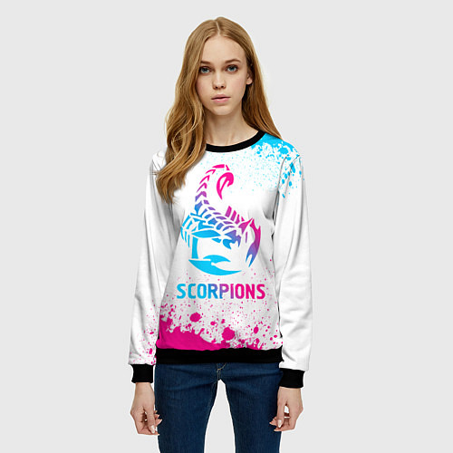 Женский свитшот Scorpions neon gradient style / 3D-Черный – фото 3