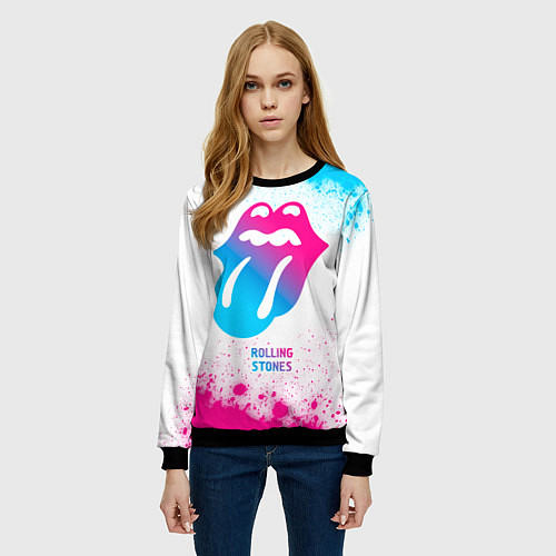 Женский свитшот Rolling Stones neon gradient style / 3D-Черный – фото 3