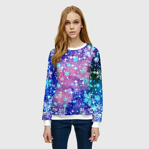 Женский свитшот Снежинки - морозный паттерн / 3D-Белый – фото 3