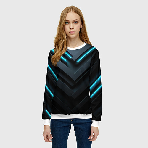 Женский свитшот Черный и синий фон с абстракцией / 3D-Белый – фото 3