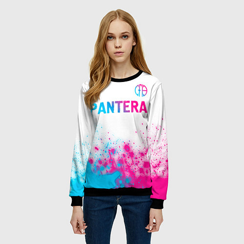 Женский свитшот Pantera neon gradient style посередине / 3D-Черный – фото 3