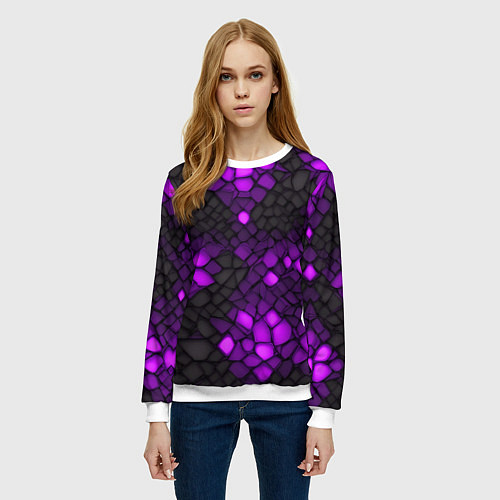Женский свитшот Фиолетовый трескающийся камень / 3D-Белый – фото 3