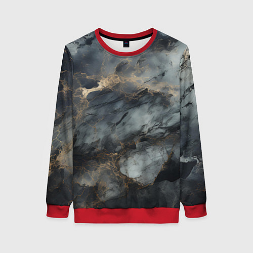 Женский свитшот Темно-серый мрамор / 3D-Красный – фото 1