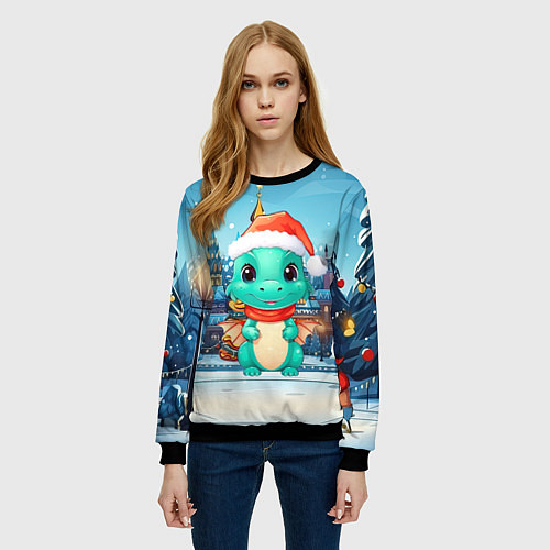 Женский свитшот Маленький дракон зимнего чуда 2024 / 3D-Черный – фото 3