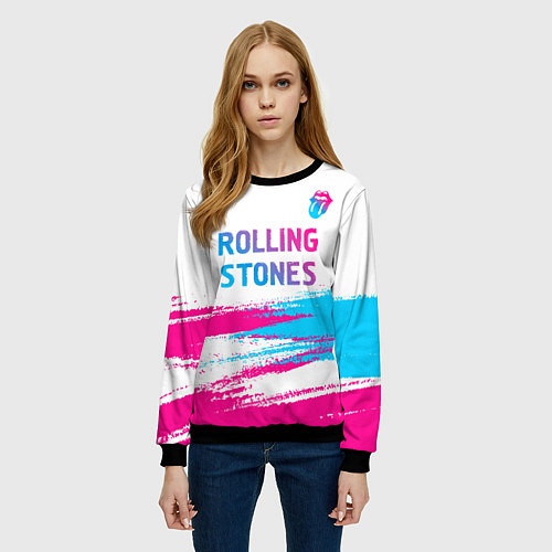 Женский свитшот Rolling Stones neon gradient style посередине / 3D-Черный – фото 3