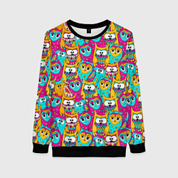 Свитшот женский Разноцветные совы, цвет: 3D-черный