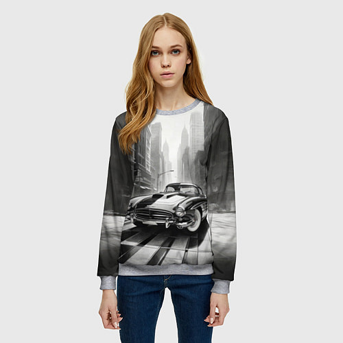 Женский свитшот Автомобиль нуар / 3D-Меланж – фото 3