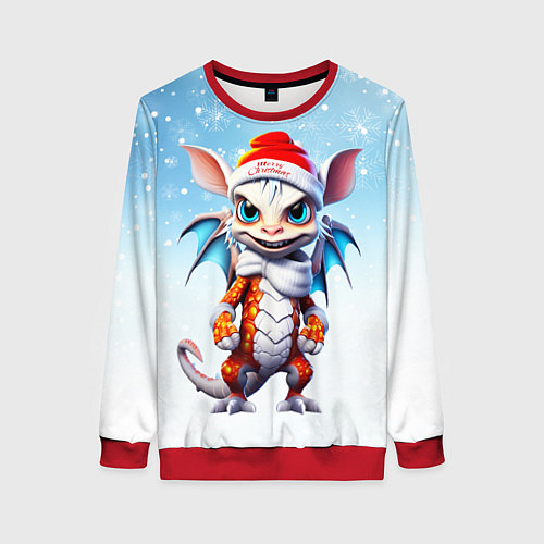 Женский свитшот Забавный новогодний дракончик / 3D-Красный – фото 1