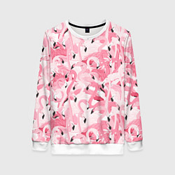 Свитшот женский Стая розовых фламинго, цвет: 3D-белый
