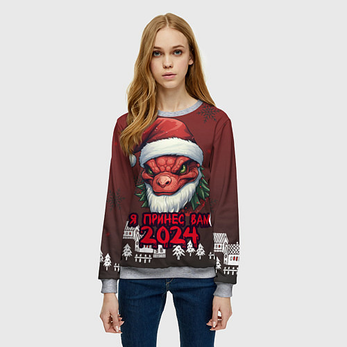 Женский свитшот Я принес вам 2024 красный дракон / 3D-Меланж – фото 3