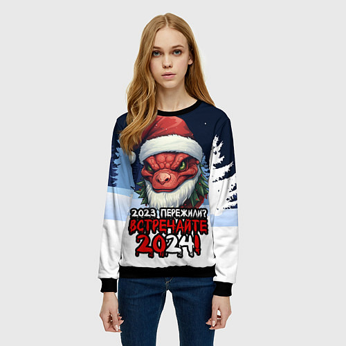 Женский свитшот Красный злой дракон 2024 / 3D-Черный – фото 3