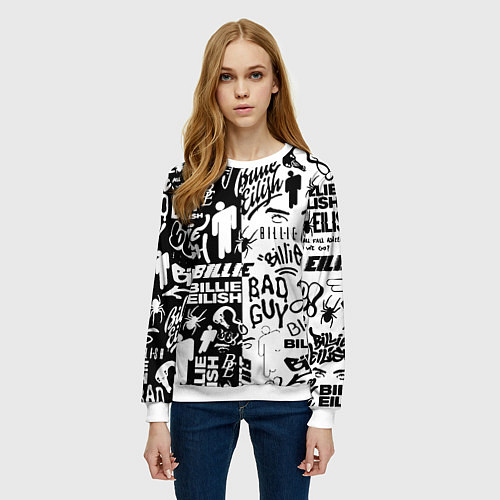 Женский свитшот Billie Eilish чернобелые битва лого / 3D-Белый – фото 3