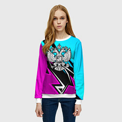 Свитшот женский Герб рф - неоновый, цвет: 3D-белый — фото 2