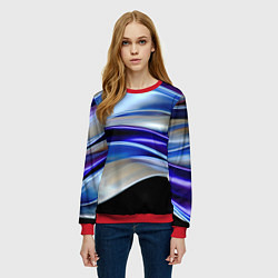 Свитшот женский Абстрактные волны синего оттенка, цвет: 3D-красный — фото 2