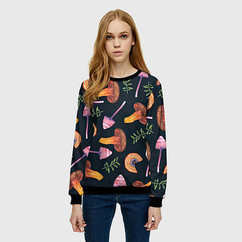 Женский свитшот Goblincore - болотные грибы / 3D-Черный – фото 3
