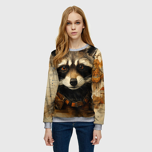 Женский свитшот Енот в стиле диаграмм Давинчи / 3D-Меланж – фото 3