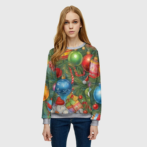 Женский свитшот Новогодний принт на елке / 3D-Меланж – фото 3