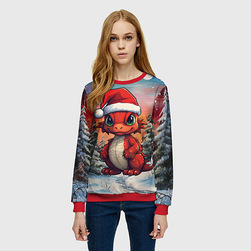 Женский свитшот Маленький красный дракон / 3D-Красный – фото 3