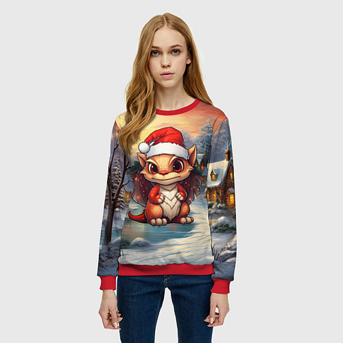 Женский свитшот Новый год 2024 символ года дракон / 3D-Красный – фото 3