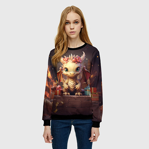 Женский свитшот Праздничный новогодний дракон / 3D-Черный – фото 3