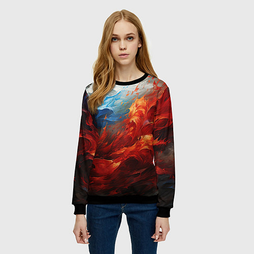 Женский свитшот Абстрактный белый синий красный дым / 3D-Черный – фото 3