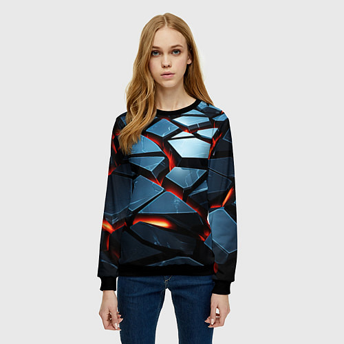 Женский свитшот Абстрактные плиты с оранжевым светом / 3D-Черный – фото 3