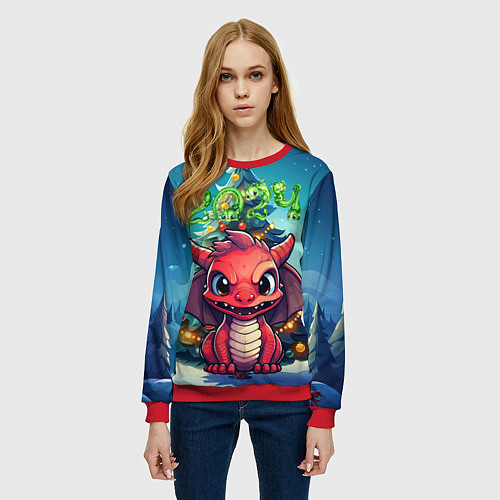 Женский свитшот Красный злой дракошка / 3D-Красный – фото 3