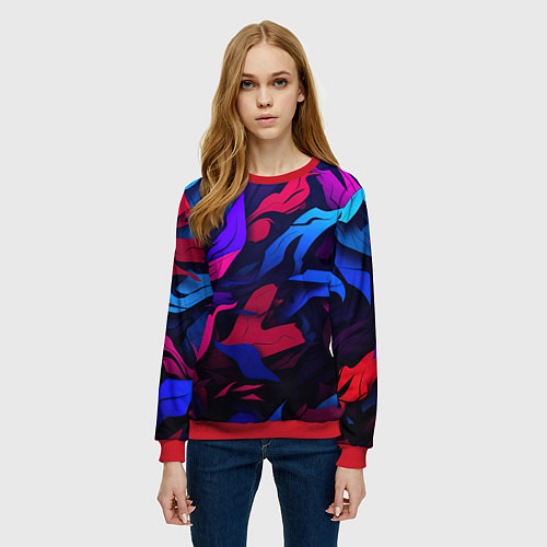 Женский свитшот Синие и фиолетовые яркие краски / 3D-Красный – фото 3