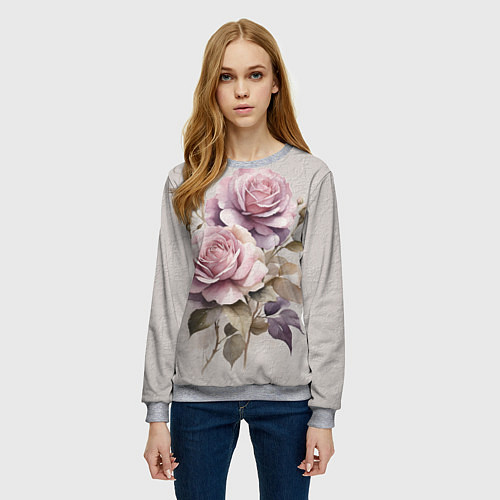 Женский свитшот Нежные розовые розы на стене / 3D-Меланж – фото 3