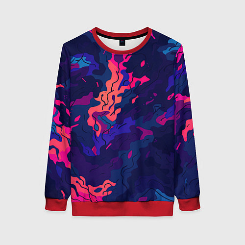 Женский свитшот Яркая абстракция в стиле камуфляжа / 3D-Красный – фото 1