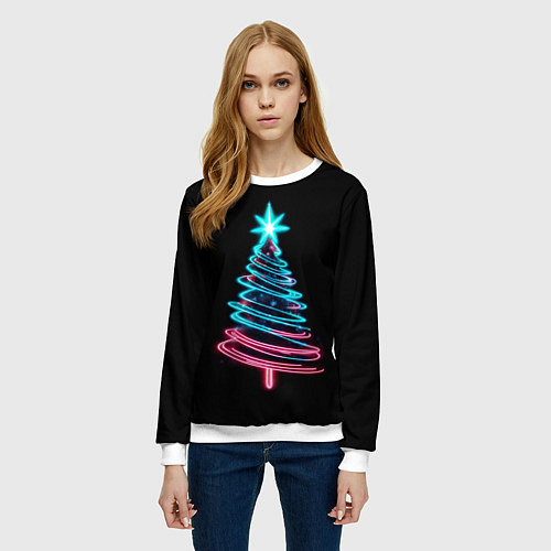Женский свитшот Неоновая ёлка / 3D-Белый – фото 3