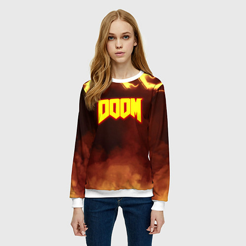 Женский свитшот Doom storm огненное лого / 3D-Белый – фото 3