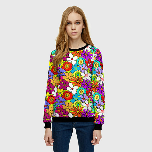 Женский свитшот Floral multicolour / 3D-Черный – фото 3